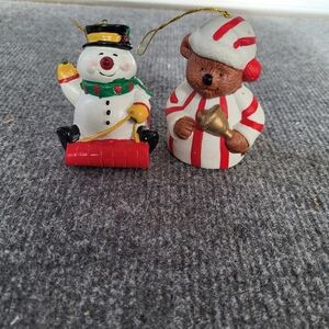 Festive Snowman and Bear Ornaments